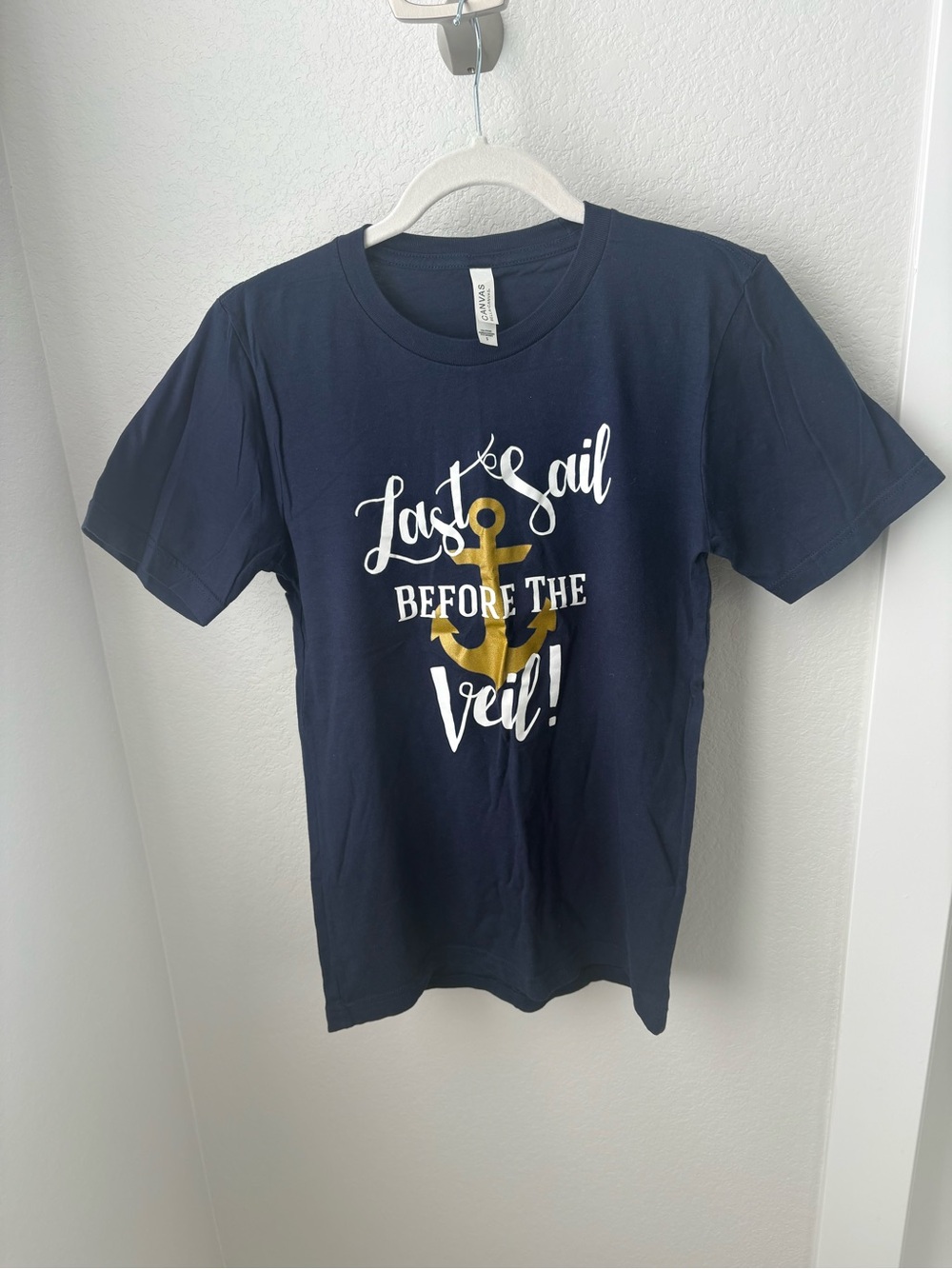 Bella Canvas Navy Kids Tee with Gold Anchor & White Script